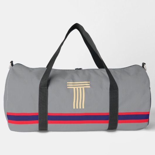 Personaliseer met uw Initiaal Red Stripe Grey Plunjezak (Voorkant)