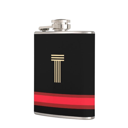 Personaliseer met uw Initiaal zwart + rode streep Heupfles (Links)