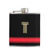 Personaliseer met uw Initiaal zwart + rode streep Heupfles (Voorkant)