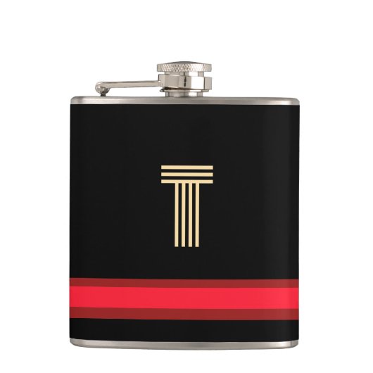 Personaliseer met uw Initiaal zwart + rode streep Heupfles (Voorkant)