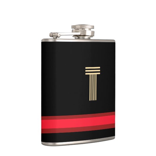 Personaliseer met uw Initiaal zwart + rode streep Heupfles (Rechts)