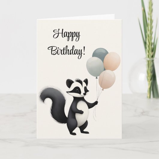 Personaliseer Minimalistische Boho Skunk Ballonnen Kaart (Voorkant)