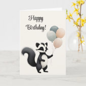 Personaliseer Minimalistische Boho Skunk Ballonnen Kaart (Gele Bloem)