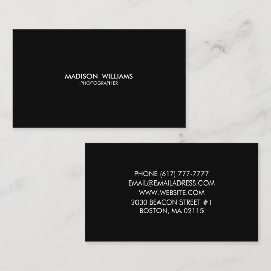 Personaliseer minimalistische elegante Black Visitekaartje (Voorkant / Achterkant)
