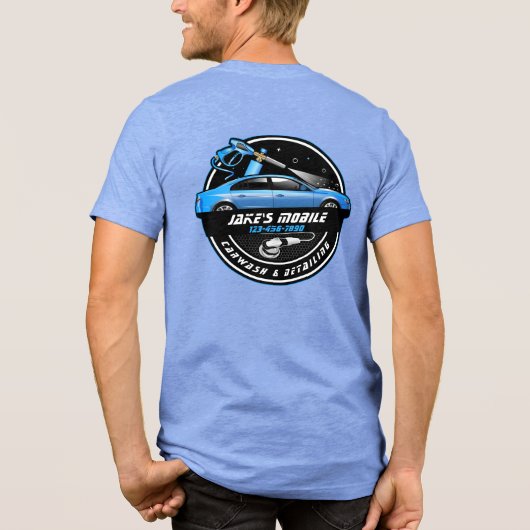 Personaliseer Mobile Car Wash Detailing Blue Busin Tri-Blend Shirt (Achterkant)