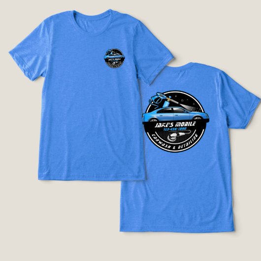 Personaliseer Mobile Car Wash Detailing Blue Busin Tri-Blend Shirt (Ontwerp Voorkant & Achterkant)