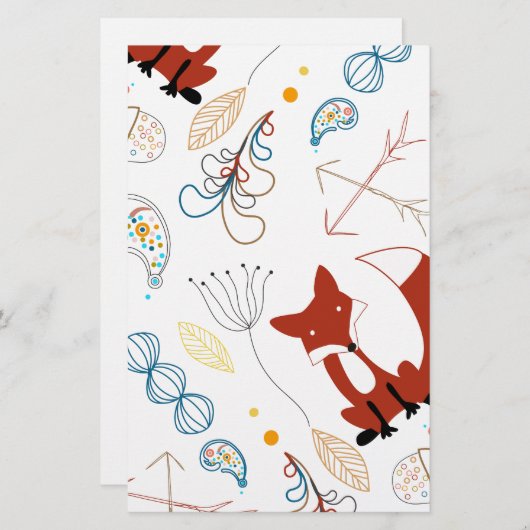 Personaliseer Modern Fox Woodland Pattern Briefpapier (Voorkant / Achterkant)