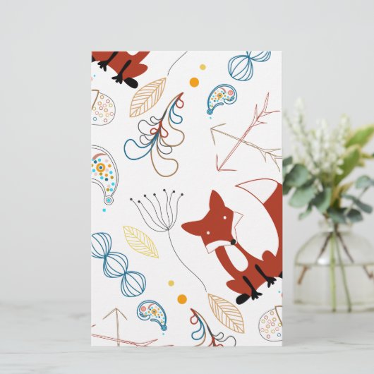 Personaliseer Modern Fox Woodland Pattern Briefpapier (Staand voorkant)
