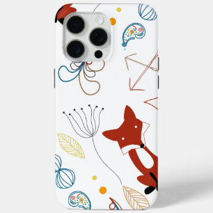 Personaliseer Modern Fox Woodland Pattern iPhone 15 Pro Max Hoesje
