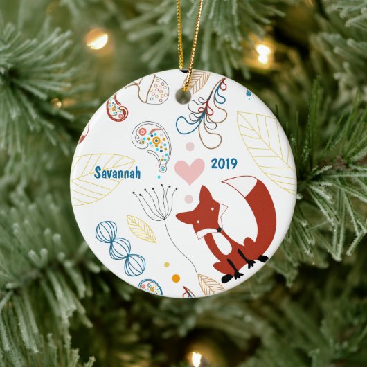 Personaliseer Modern Fox Woodland Pattern Keramisch Ornament (Boom)