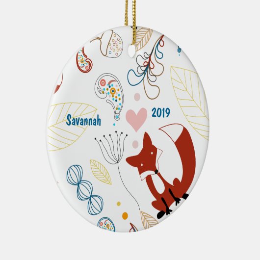 Personaliseer Modern Fox Woodland Pattern Keramisch Ornament (Rechts)