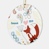 Personaliseer Modern Fox Woodland Pattern Keramisch Ornament (Links)