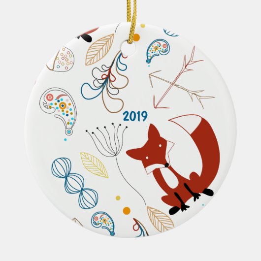 Personaliseer Modern Fox Woodland Pattern Keramisch Ornament (Voorkant)