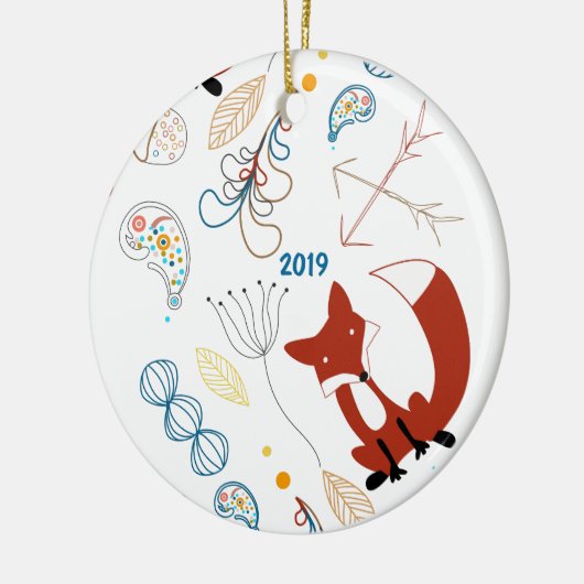 Personaliseer Modern Fox Woodland Pattern Keramisch Ornament (Links)