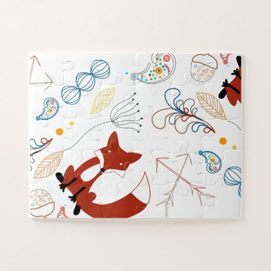 Personaliseer Modern Fox Woodland Pattern Legpuzzel (Horizontaal)