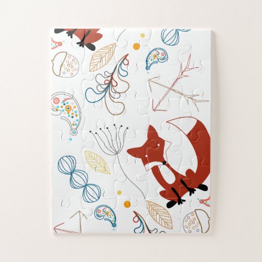 Personaliseer Modern Fox Woodland Pattern Legpuzzel (Verticaal)