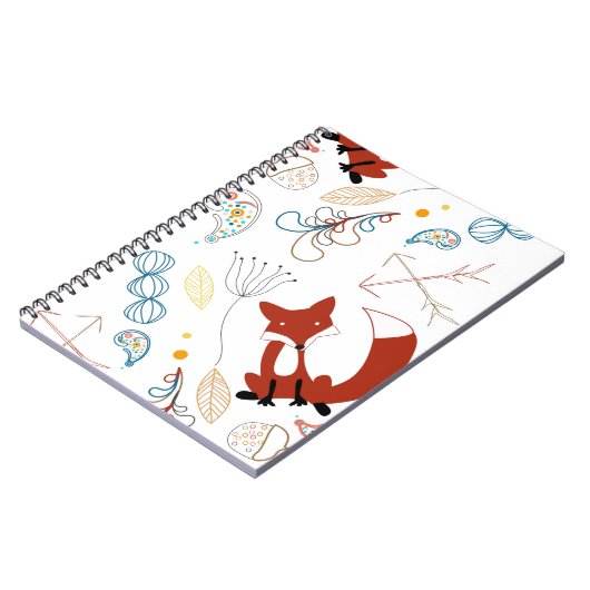 Personaliseer Modern Fox Woodland Pattern Notitieboek (Linkerzijde)