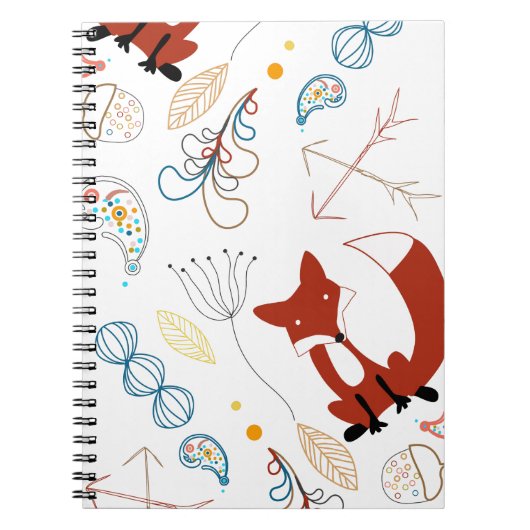 Personaliseer Modern Fox Woodland Pattern Notitieboek (Voorkant)