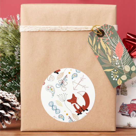 Personaliseer Modern Fox Woodland Pattern Ronde Sticker (Feestdagen)