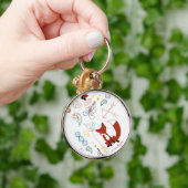 Personaliseer Modern Fox Woodland Pattern Sleutelhanger (Hand)