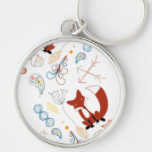 Personaliseer Modern Fox Woodland Pattern Sleutelhanger (Voorkant)