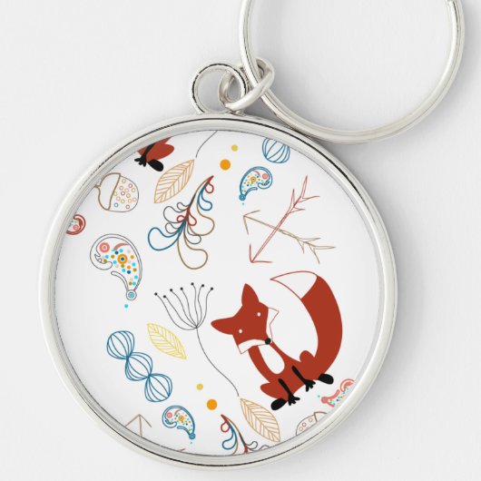 Personaliseer Modern Fox Woodland Pattern Sleutelhanger (Voorkant)