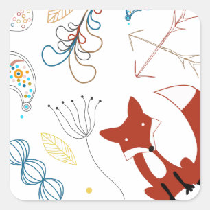 Personaliseer Modern Fox Woodland Pattern Vierkante Sticker