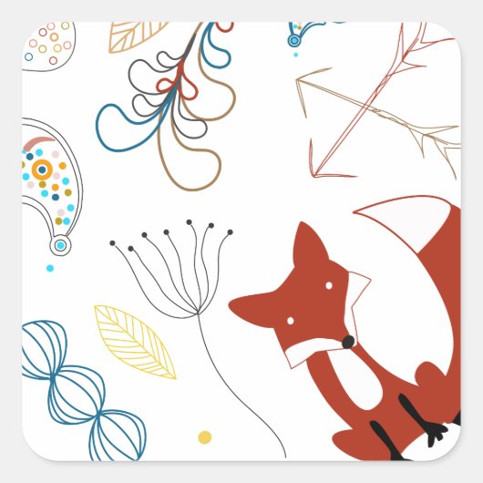 Personaliseer Modern Fox Woodland Pattern Vierkante Sticker (Voorkant)