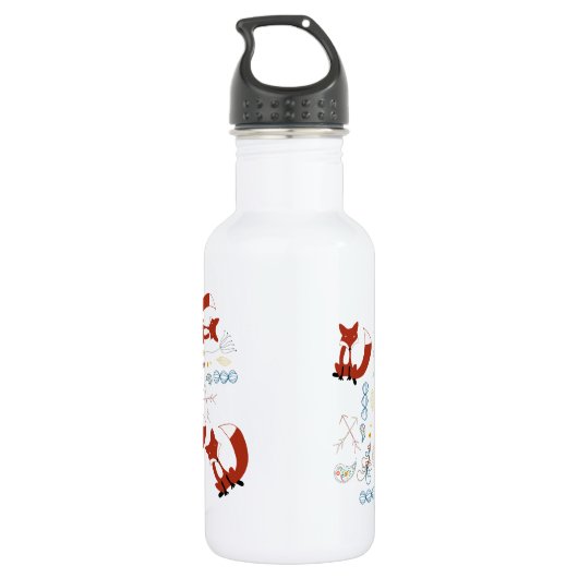 Personaliseer Modern Fox Woodland Pattern Waterfles (Achterkant)
