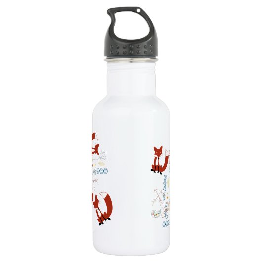 Personaliseer Modern Fox Woodland Pattern Waterfles (Achterkant)