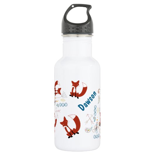 Personaliseer Modern Fox Woodland Pattern Waterfles (Voorkant)