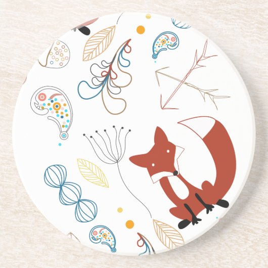 Personaliseer Modern Fox Woodland Pattern Zandsteen Onderzetter (Voorkant)