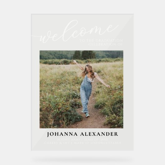Personaliseer Modern Photo Afstuderen Welkom Acryl Bord (Voorkant)