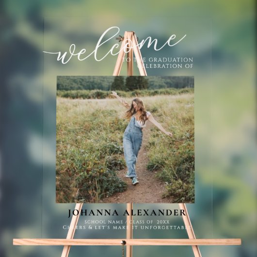 Personaliseer Modern Photo Afstuderen Welkom Acryl Bord (Neutraal)