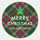 Personaliseer Moderne Plaid Kerstboom Naam Ronde Sticker (Voorkant)