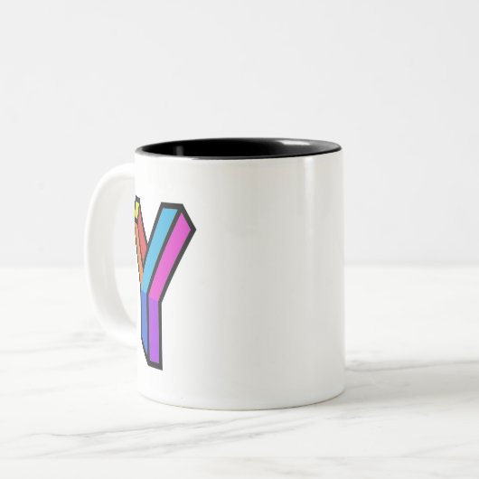 Personaliseer moderne trendy 3D-Initiaal Letter Y- Tweekleurige Koffiemok (Voorkant links)