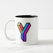 Personaliseer moderne trendy 3D-Initiaal Letter Y- Tweekleurige Koffiemok (Links)