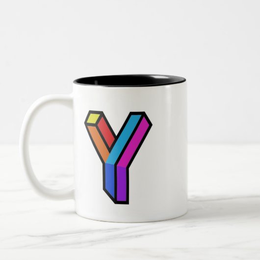 Personaliseer moderne trendy 3D-Initiaal Letter Y- Tweekleurige Koffiemok (Links)