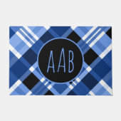 Personaliseer Monogram Blue Plaid Classic Welkom Deurmat (Voorkant)
