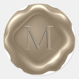*~* PERSONALISEER Monogram Initiaal Gouden Wax Sea Ronde Sticker