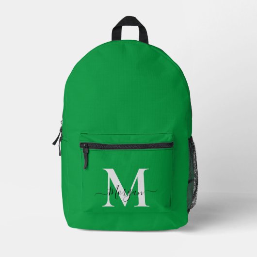 Personaliseer Monogram Initiaal Naam Kelly Green Bedrukte Rugzak (Voorkant)