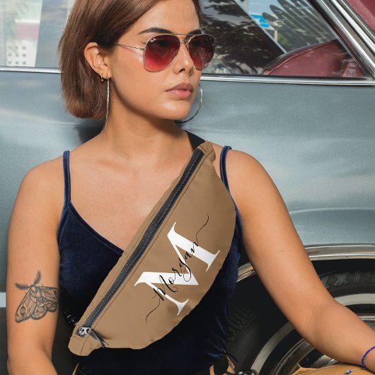 Personaliseer Monogram Initiaal Naam Lichtbruin Heuptasje