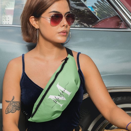 Personaliseer Monogram Initiaal Naam Sage Groen Heuptasje