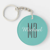 Personaliseer monogram naam Wh/BK, licht Blauwgroe Sleutelhanger (Voorkant)