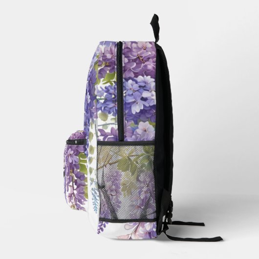 Personaliseer monogram paarse waterverf wisteria bedrukte rugzak (Rechts)