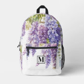 Personaliseer monogram paarse waterverf wisteria bedrukte rugzak (Voorkant)