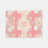 Personaliseer Monogram Waterverf Flowers, Roze Fleece Deken (Voorkant (Horizontaal))