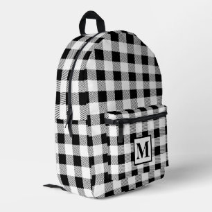 Personaliseer monogram zwart wit gingham bedrukte rugzak