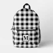 Personaliseer monogram zwart wit gingham bedrukte rugzak (Voorkant)