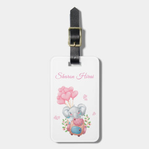 Personaliseer   Mooie Roze Olifant Bagage Label